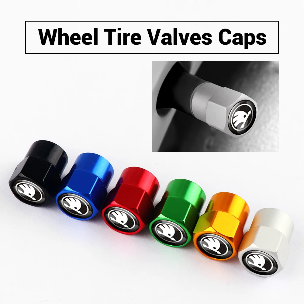 4pcs Car Metal Wheel Tire Air Valve Core Caps Accessories For Skoda S Fabia 2 Superb 2 Octavia 2 Karoq VII Yeti Scala Kamiq VRS
