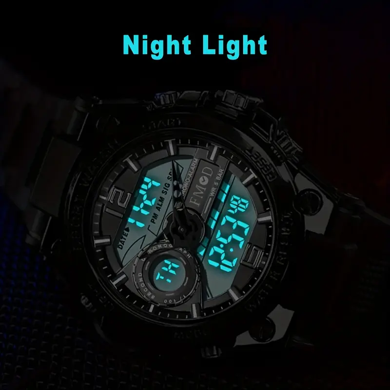 Montre-bracelet militaire numérique en acier pour hommes, horloge à Quartz LED, montre de Sport, grandes montres pour hommes