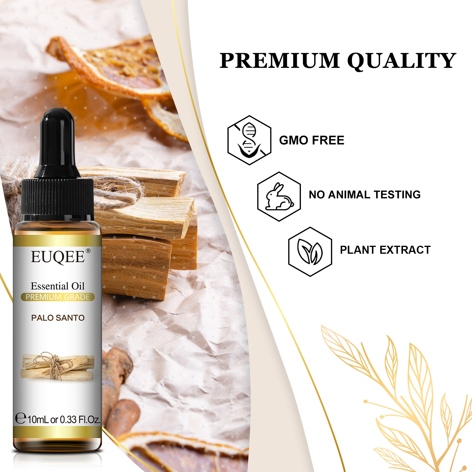 EUQEE 10ML Palo Santo Olio Essenziale Naturale Con Contagocce di Vetro Oregano Cardamomo Margheria Finocchio Limone Eucalipto Oli Aroma