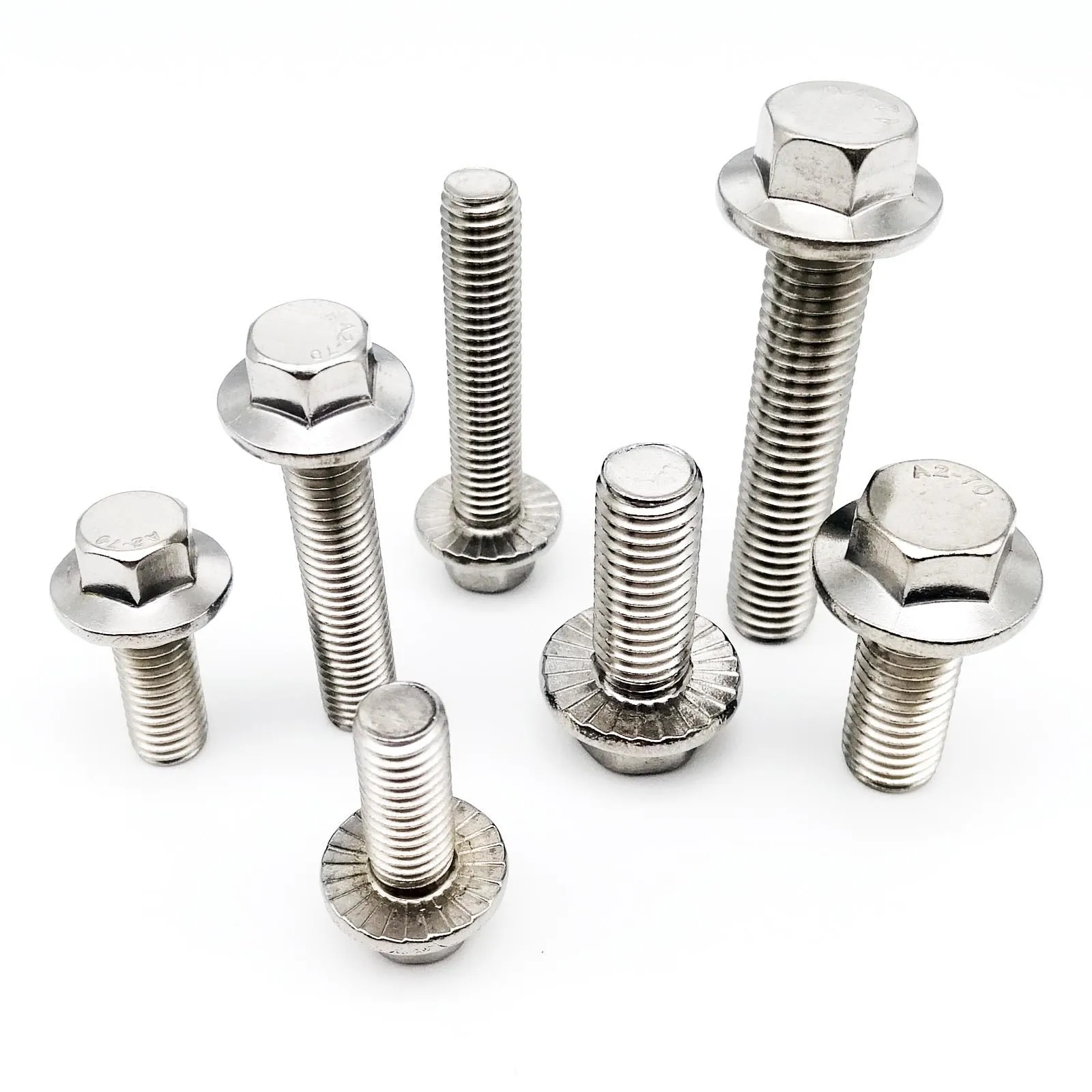 5/10 pces parafuso de cabeça de flange hexágono cabeça sextavada com arruela serrilhada parafuso m5 m6 m8 A2-70 304 aço inoxidável gb5787