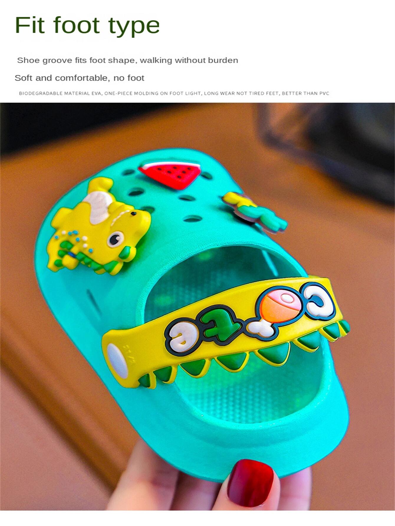 Letnie kapcie dziecięce dziura sandały dziecięce miękkie antypoślizgowe kreskówka dinozaur DIY Design kryty antypoślizgowe chłopcy dziewczęta buty na plażę