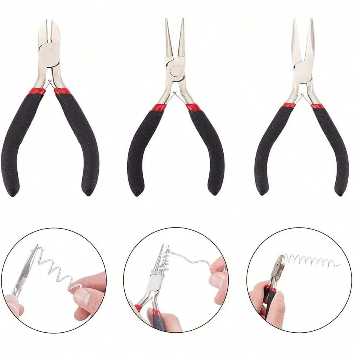 Juego de alicates para hacer joyas, punta de aguja, punta de cadena, punta redonda y cortador de alambre, perfecto para reparación de joyas, envoltura de cables, 3 uds.
