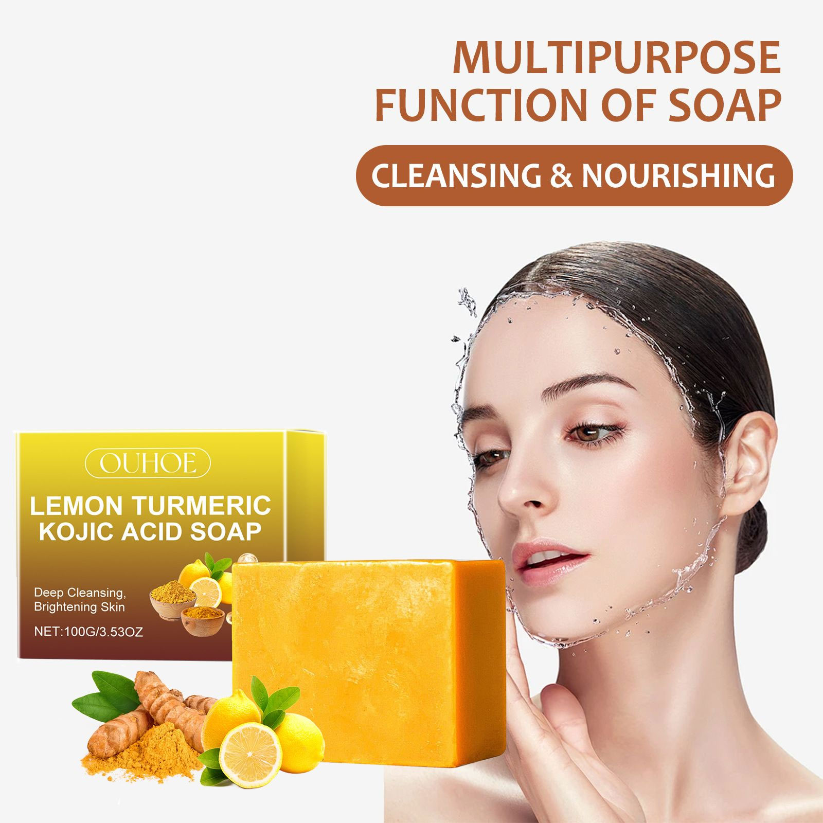 Savon éclaircissant à l'acide kojique au citron et au curcuma, nettoyage en profondeur, brillant, rajeunissant, exfoliant, même le teint de la peau, savon fait à la main