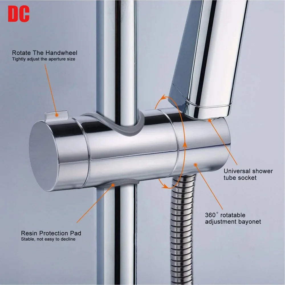Soporte de cabezal de ducha ajustable, soporte Universal de 22mm- 25mm, abrazadera deslizante de riel de ducha de mano cromada ABS