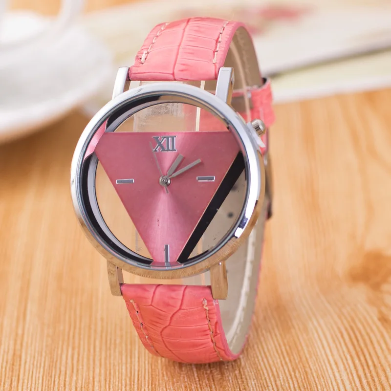 Reloj de pulsera INS de diseño informal Simple para mujer, reloj de pulsera de cuarzo triangular hueco de doble cara personalizado, regalos para mujer