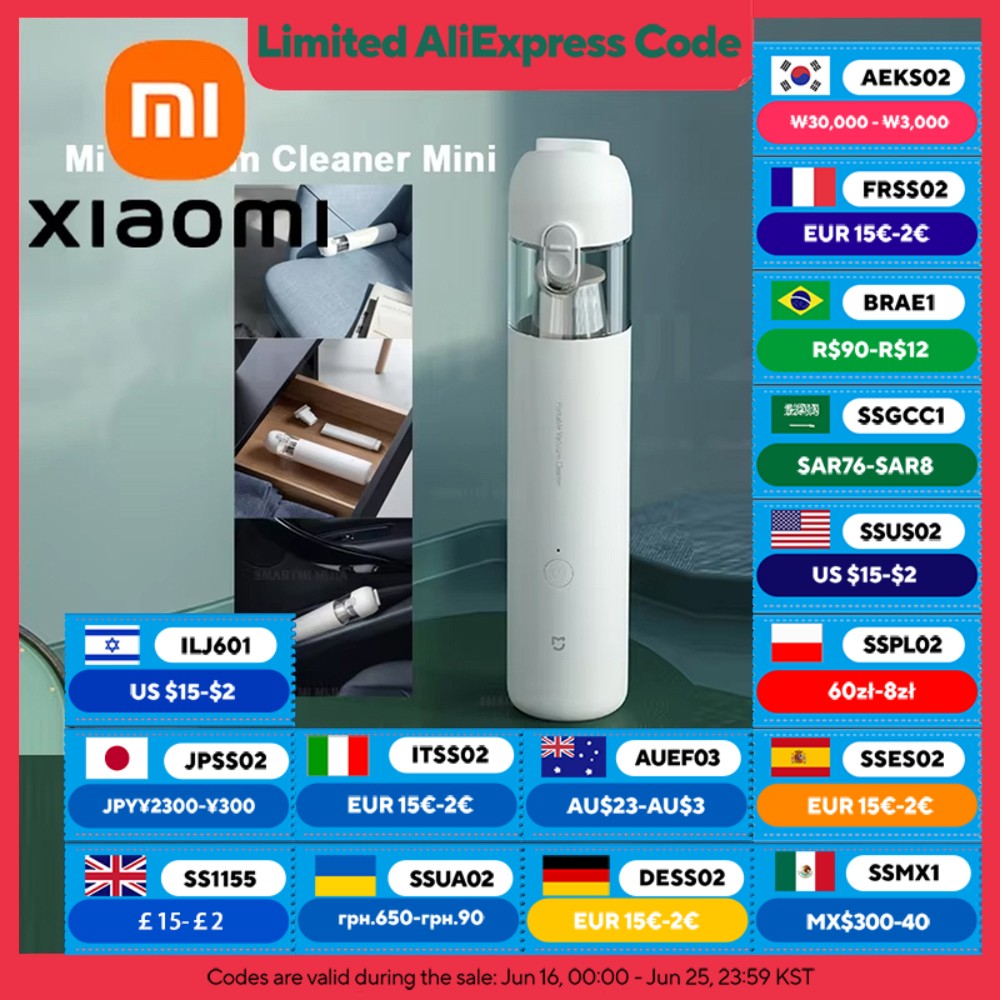 Aspiradora inalámbrica de mano XIAOMI MIJIA, succión de 13KPa, para aspiradora portátil inalámbrica de coche doméstico, duración máxima de la batería de 30min