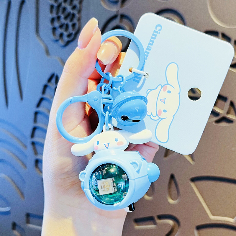 Sanrio Keychain Sunset Light Ship Series Genuine Keychain Kuromi Hello Kitty Cinnamoroll Backpack Pendant Car Keyring Kids Gift