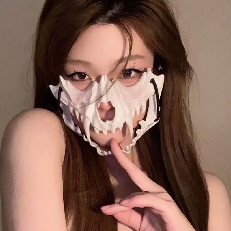 Party Skull Mask Women Men Black White Halloween Costume Props Adjustable Plastic Long Teeth Half Face Masks Fashion Accessories