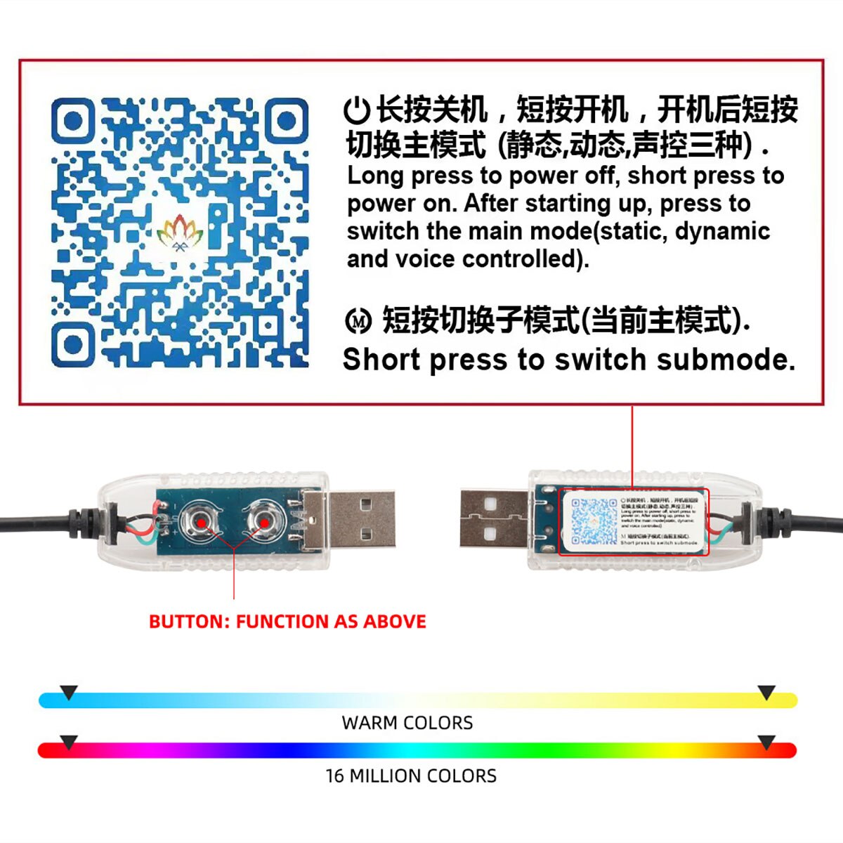 รถ LED Ambient Light USB 64 สีแถบอะคริลิค 110 ซม.สี RGB ภายในรถซ่อน App รีโมทคอนโทรลบรรยากาศโคมไฟ