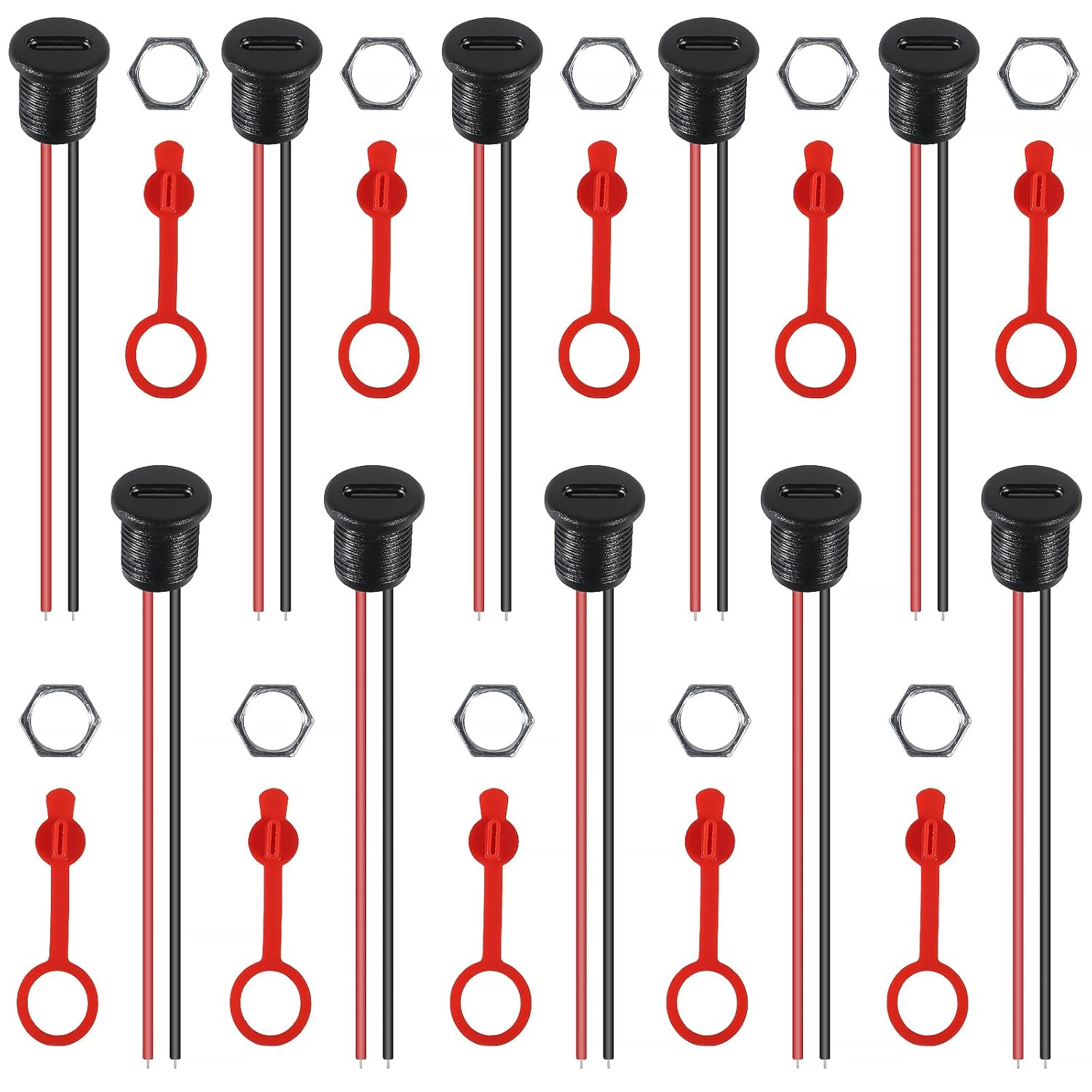 10/20 piezas enchufe de carga de 2 pines adaptador de conector de montaje hembra puerto USB tipo C enchufe de interfaz de carga con tapa