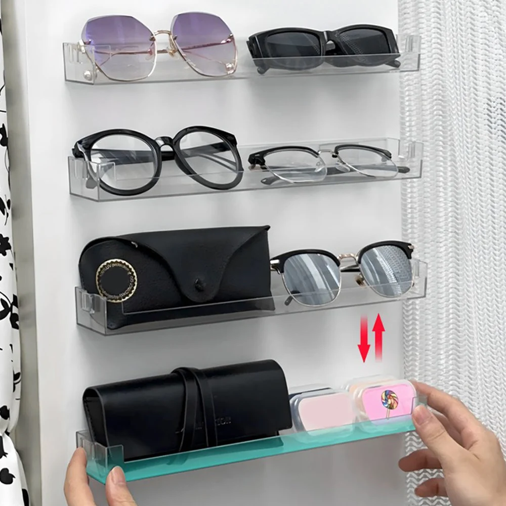 Wall Mounted Storage Rack Glasses Rack Blind Box Organizer Holder No Punching Floating Shelf Transparent PET Toy Display Stand