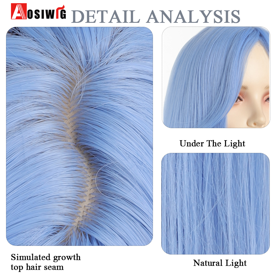 Aosi-女性用フリンジ付き合成ロリータウィッグ,長く滑らかな青いかつら,毎日のコスプレ,ハロウィーン,ピンク