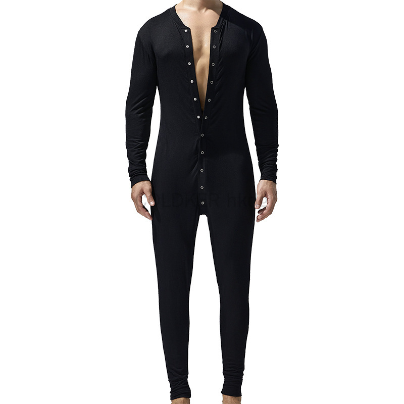 Pyjama's Jumpsuits Heren Knop Homewear Zwart Blauw Comfortabele rompertjes met lange mouwen Nauwsluitende casual pyjama's Ondergoed voor volwassenen