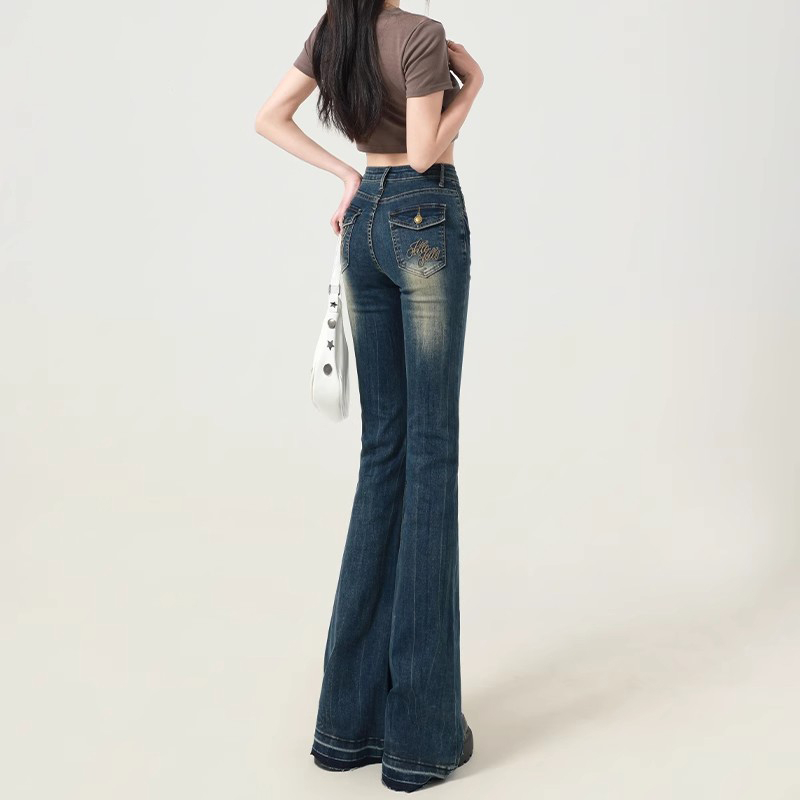 女性のブルー Y2k フレアジーンズだぶだぶの原宿ストリート美的デニムパンツジーンズパンツオーバーサイズヴィンテージ 2000 年代のゴミ服