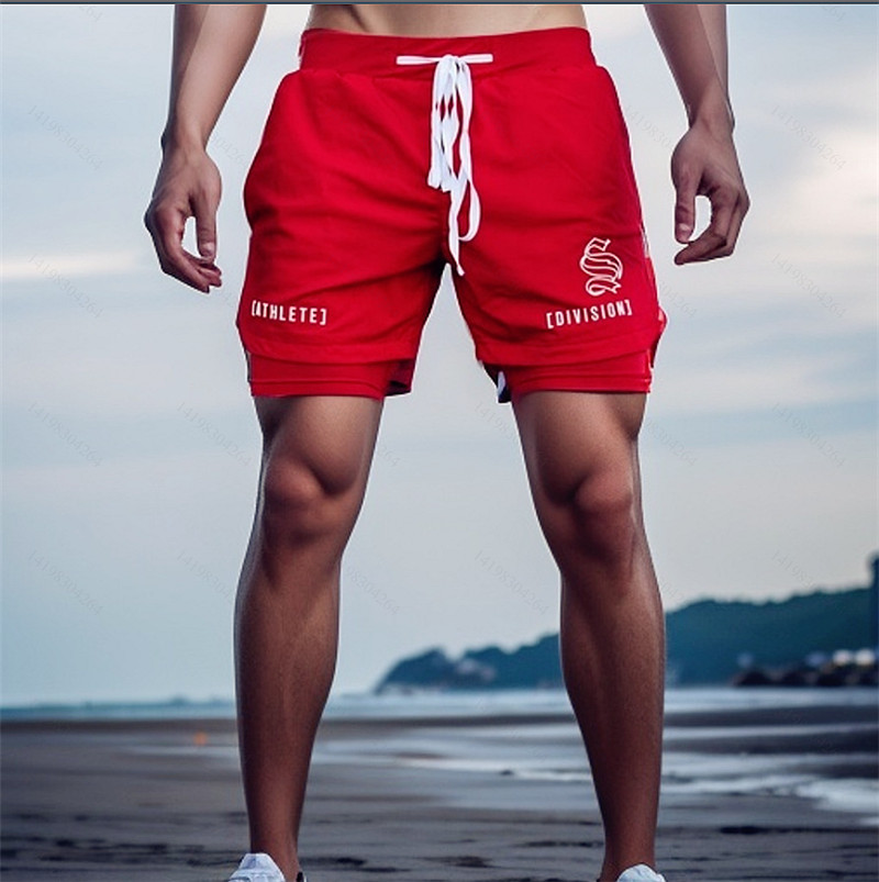 Nouveau 2 en 1 Sport course décontracté respirant Shorts hommes Double pont Jogging séchage rapide GYM Shorts Fitness entraînement hommes Shorts