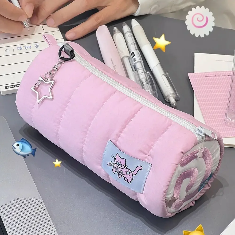 Bolsa de lápices rosa de gran capacidad, estuche de lápices de tacto suave, organizador de papelería, suministros de oficina escolar, bolsa de maquillaje de dibujos animados para niñas, regalo