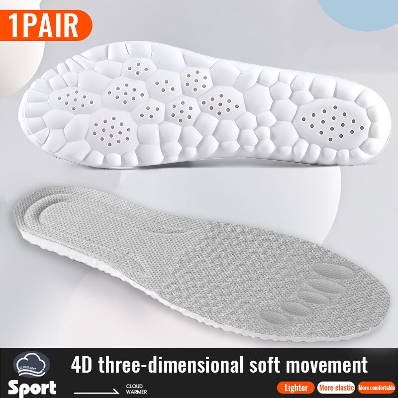 Sport-Einlegesohlen für Schuhe, 4D-Stoßdämpfung, Deodorant, atmungsaktives Kissen, Laufsohlen für Füße, Männer und Frauen