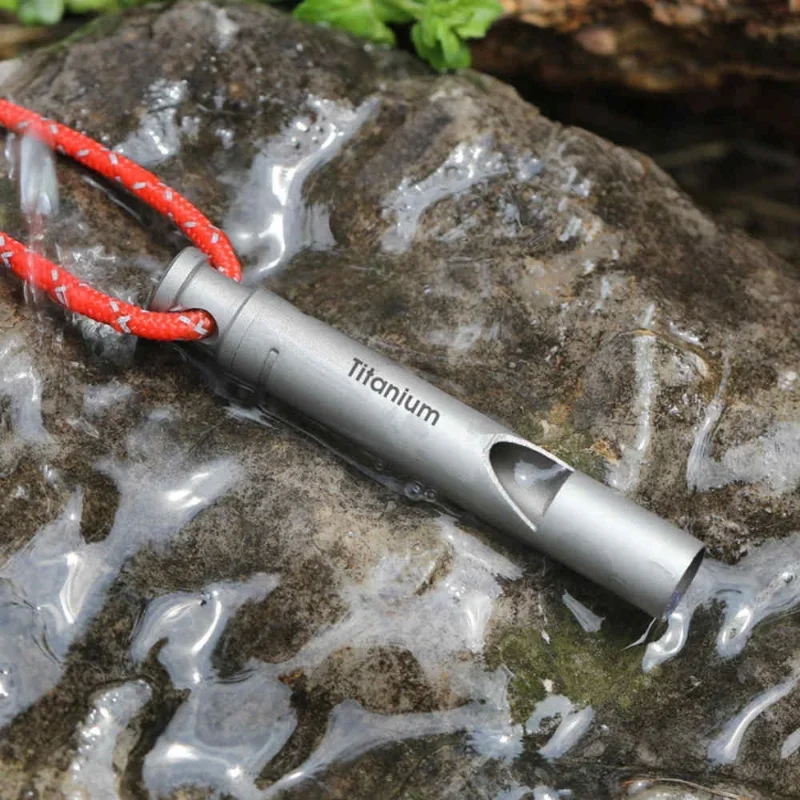 Ultralight Titanium Emergency Whistle with Cord Outdoor Survival Camping Whistle Hiking Exploring
