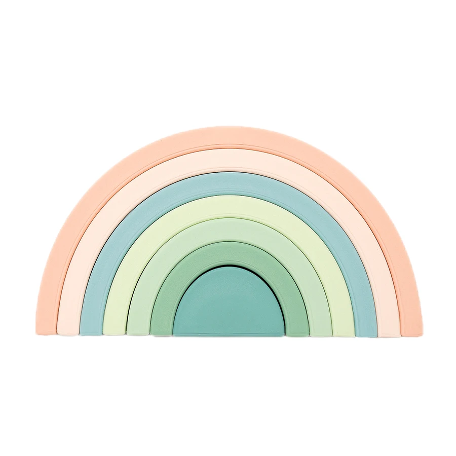 Silicone Baby Rainbow Stacking Toys Building Blocks Montessori Nesting Puzzle Toy for Kids and Babies Early Development Gifts