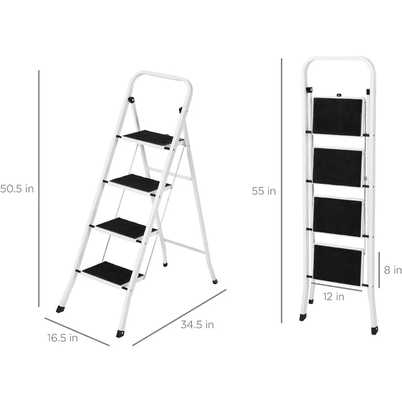 Best Choice Products 4-Step Portable Folding Heavy-Duty Steel Ladder w/Hand Rail, Wide Platform Steps, 330lbs Capacity
