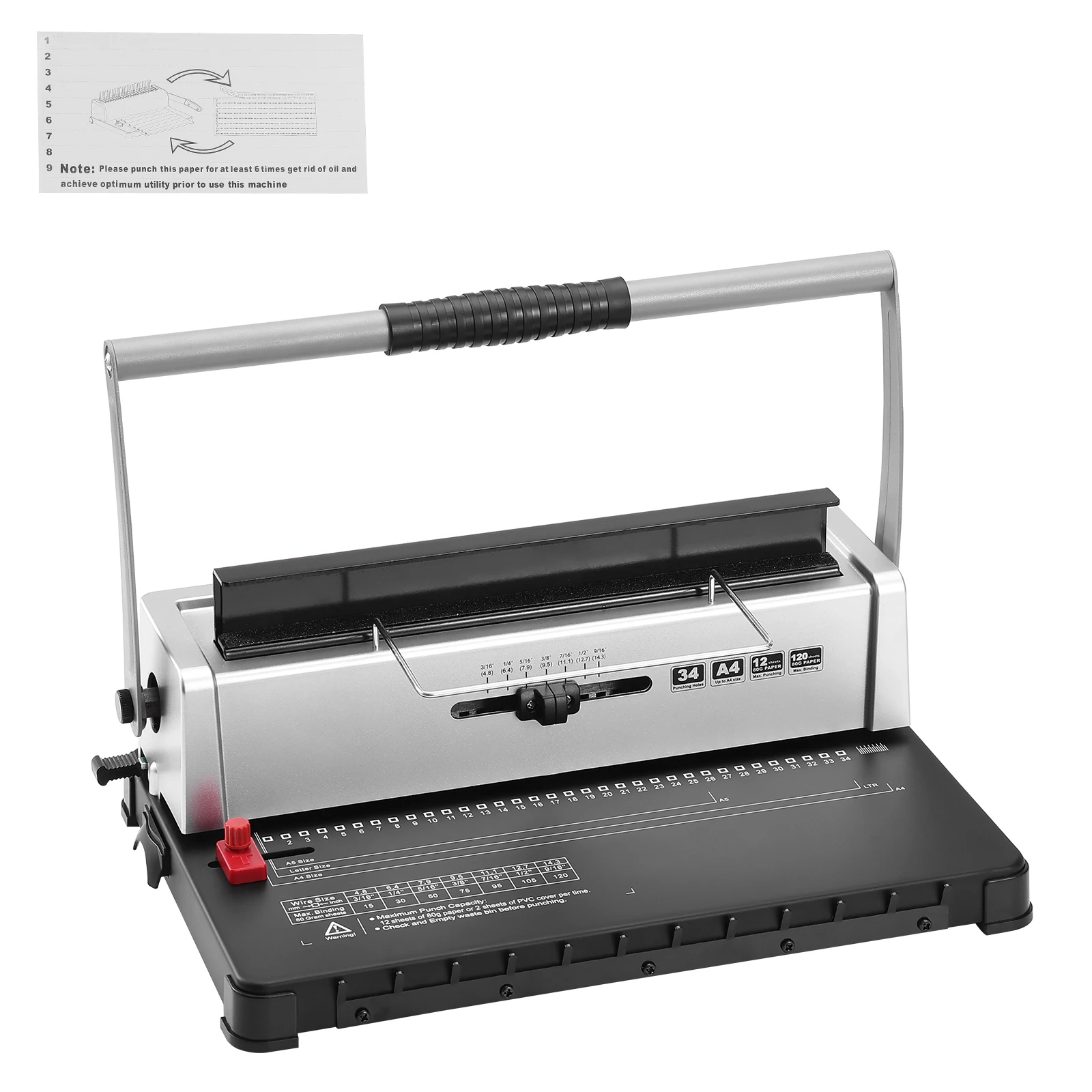 SucceBuy Spiralbindemaschine für Spulen, manueller Buchmacher, 34-Loch-Bindung, 120 Blatt Lochbinder mit verstellbarer Spulenbindung der Wirbelsäule
