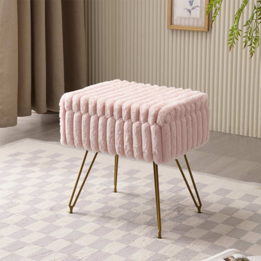 Chic Faux Fur Vanity Stool With Storage - Soft, Comfortable Ottoman Chair For Makeup & Relaxation With Ottoman Chair For Vanity