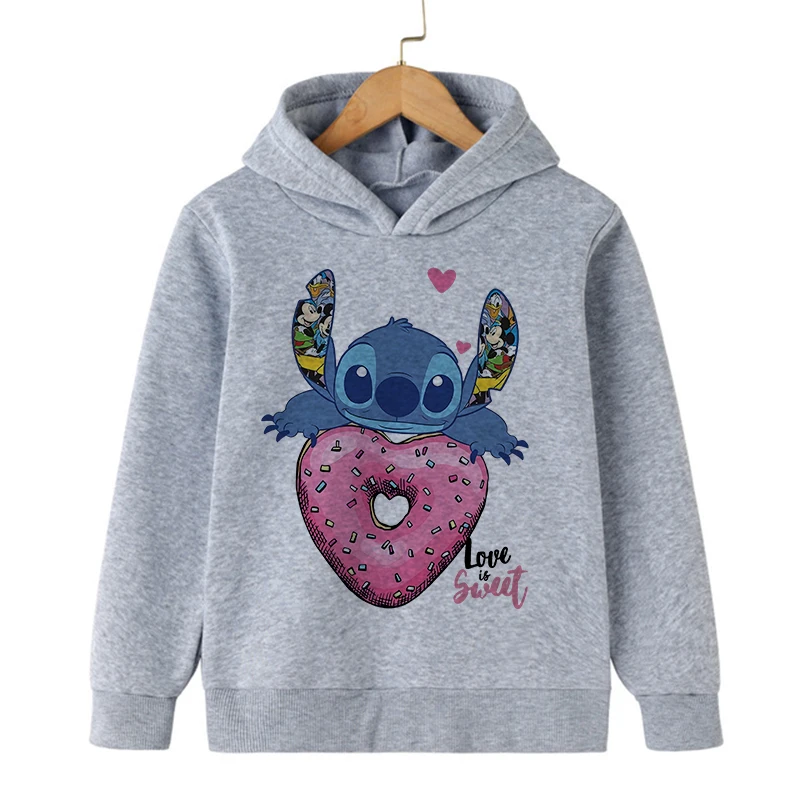 Roupas novas na disney stitch moletom com capuz crianças dos desenhos animados criança menina menino lilo e ponto moletom com capuz bebê casual topo