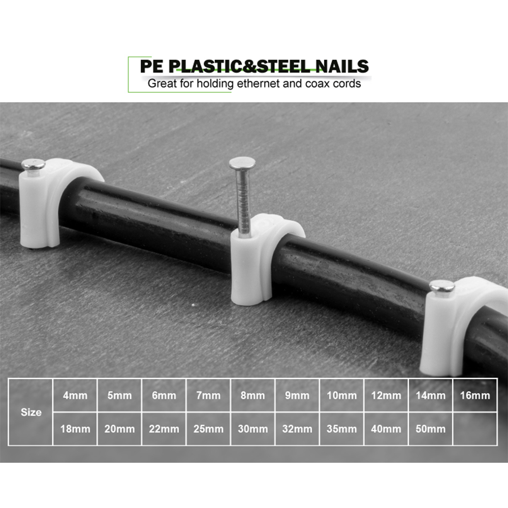 100PCS Circle Nail Clip Wire Management Clamp White Fixing Round Steel Nail Wall Hanging Cable Clips 4/5/6/7/8/9/10/12mm