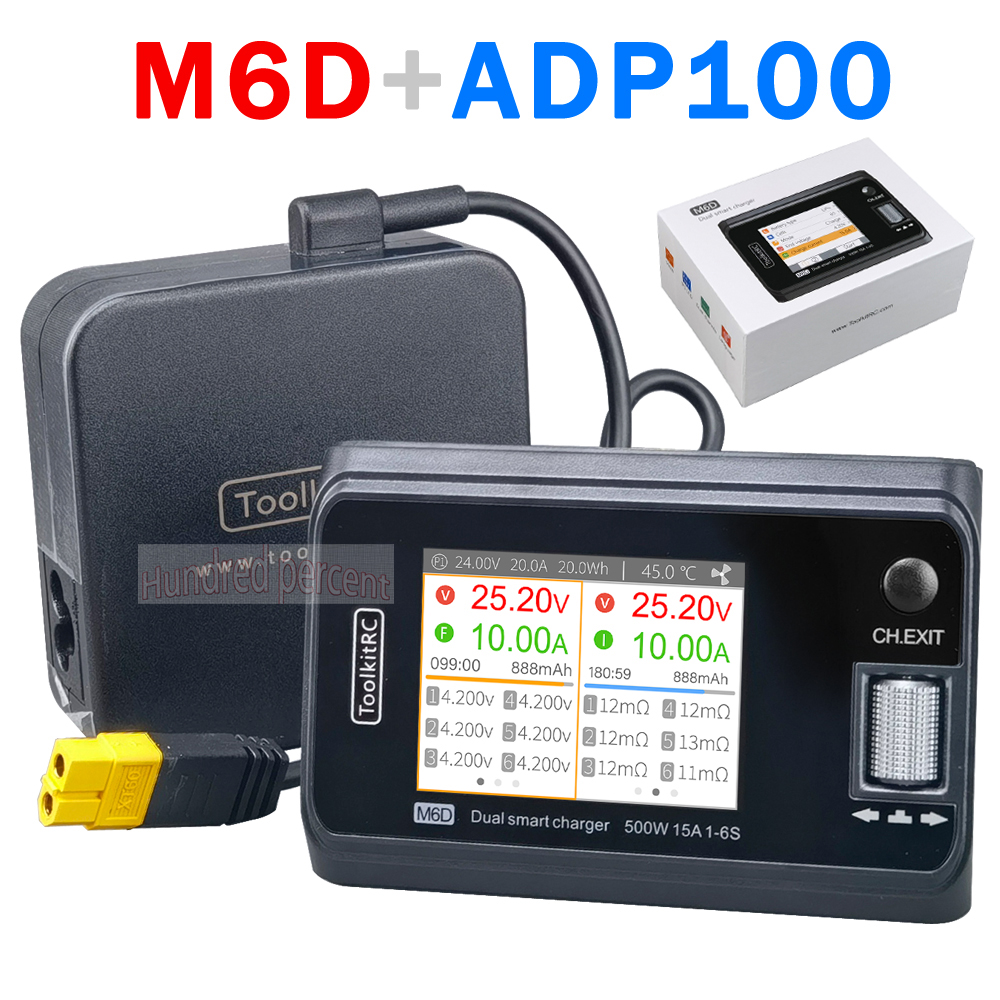Toolkitrc m6d 500w 15a adp100 dc Zwei kanal Mini Smart Ladegerät Entlader für 1-6s Lipo Batterie fpv Modell Ersatzteil ersetzen