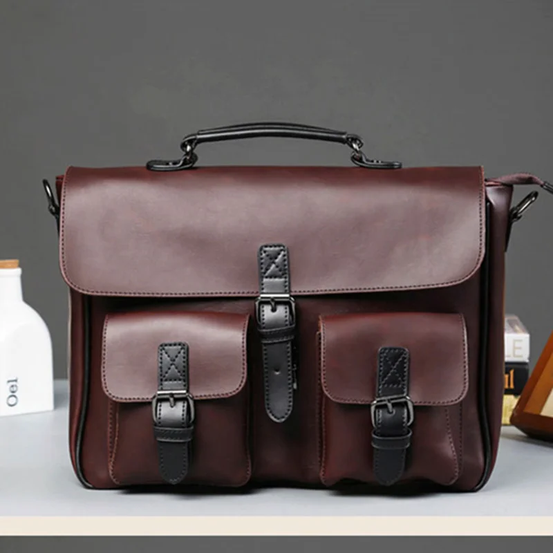 Bolso de cuero para hombre, maletín para ordenador portátil, mochila Vintage para oficina, negocios, PU