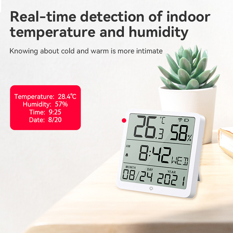 Tuya Smart Home WiFi Temperatur-Feuchtigkeitssensor Smart Life Innenthermometer 24-Stunden-Uhrsensoren für Alexa Google Voice