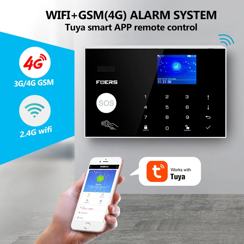 FUERS WIFI GSM Alarm System Wireless Home Einbrecher Alarmanlage Tuya APP Steuerung Sirene Bewegungsmelder PIR Rauch Sensor