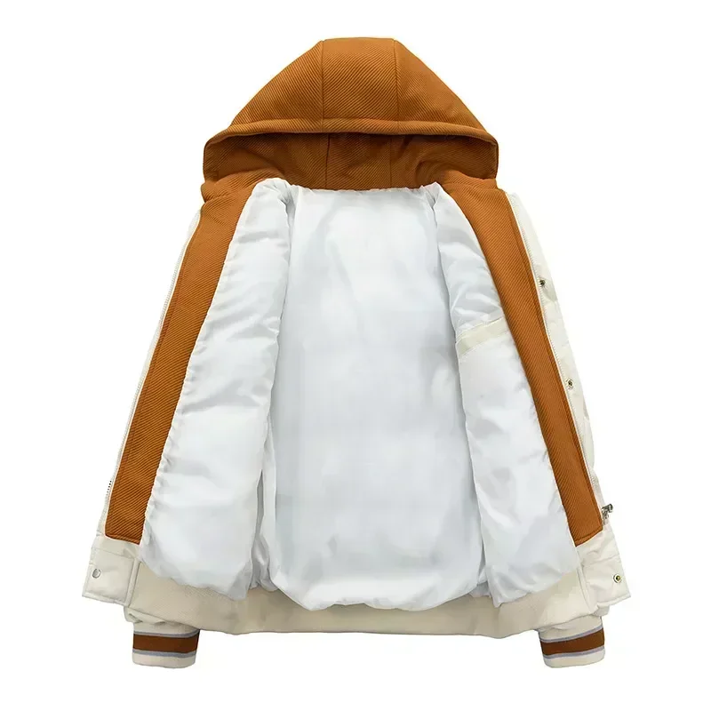 Jaqueta juventude masculina com zíper nova jaqueta streetwear à prova de vento moda jaqueta com capuz parkers inverno grosso casaco de algodão térmico masculino