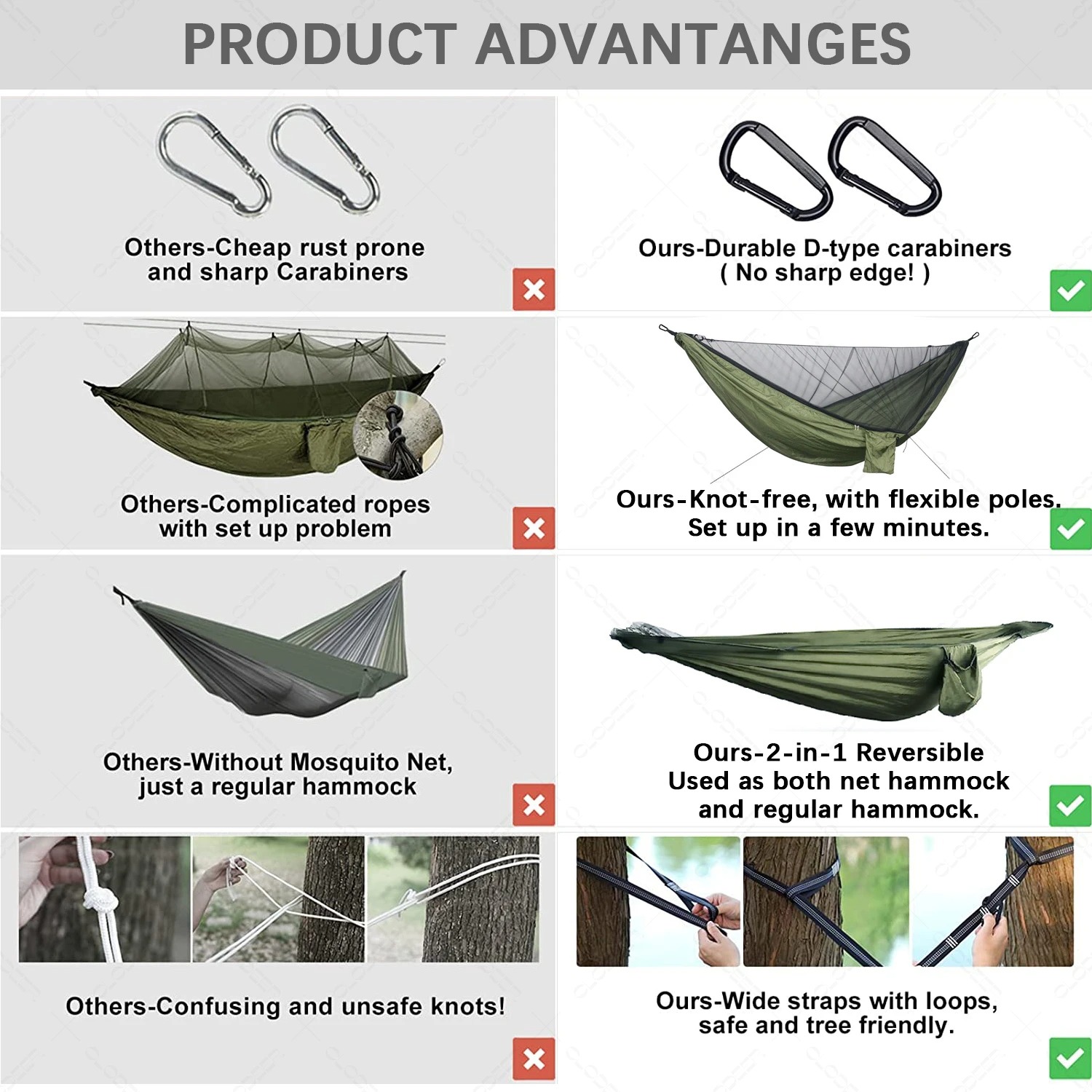 Hamaca de camping para 2 personas con mosquitera, equipo ultraligero, columpio para adultos, hamaca colgante
