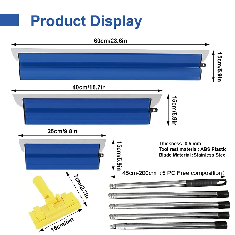 Surface Spatula Set 25 cm 40 cm and 60 cm Trowel Tool Stainless Steel Blade 0.5 mm for Wall Decoration Smoothing Construction