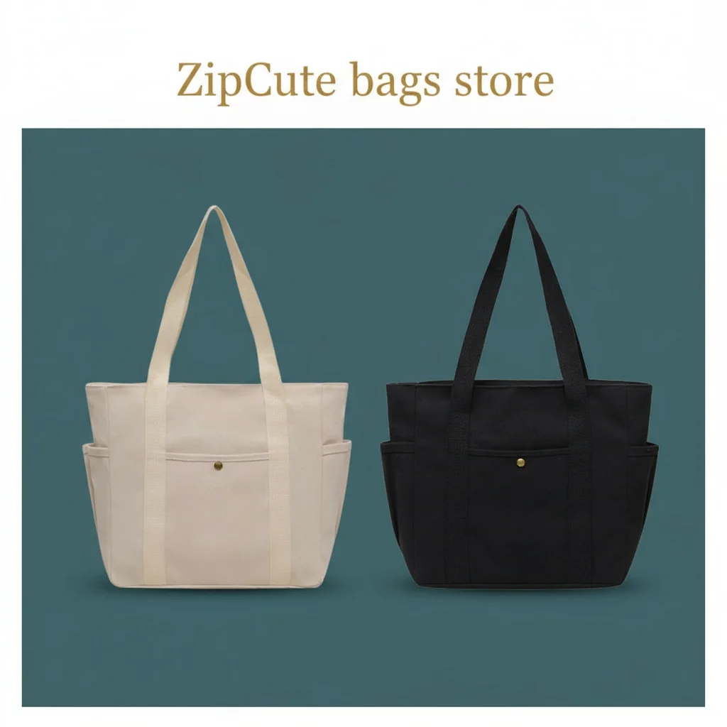 Canvas Women's Bag Large Capacity Multiple Outer Pocket Zipper Shoulder Bag Student Handbag Shopping