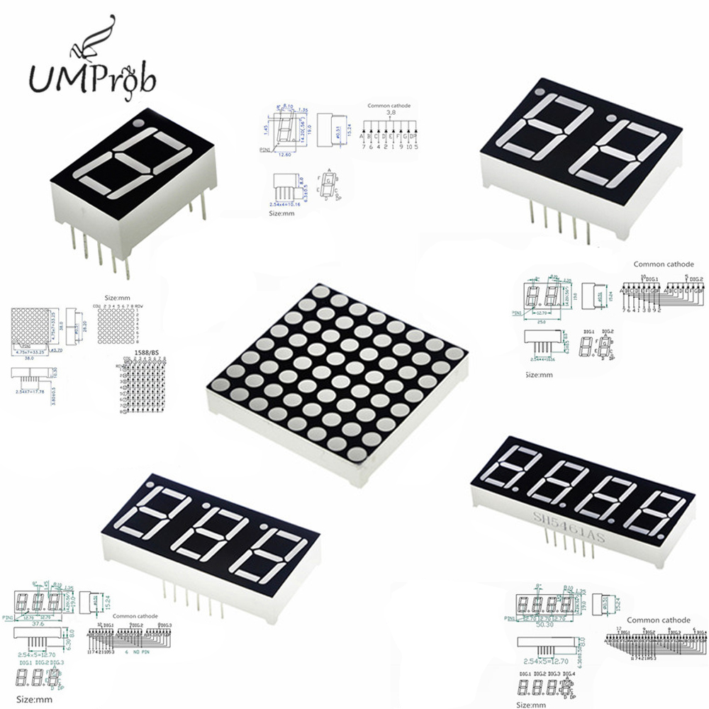 0,56 zoll 7 Segment 1Bit/2Bit/3bit Autospannungsstrommesser/4Bit Digital Rohr Rot Gemeinsame Kathode FÜHRTE Stellige Anzeige 8x8 Led Gitter Helle Red Dot Matrix