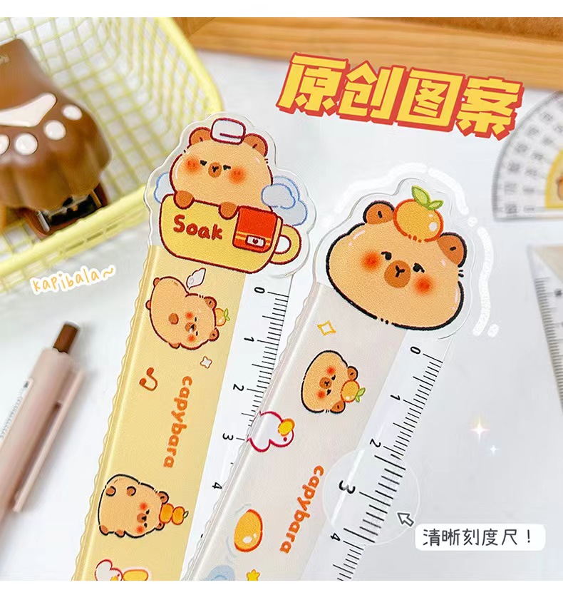 4 개/대 Capybara 만화 그리기 눈금자 측정 기하학 삼각형 눈금자 직선 각도기 다양한 눈금자 편지지