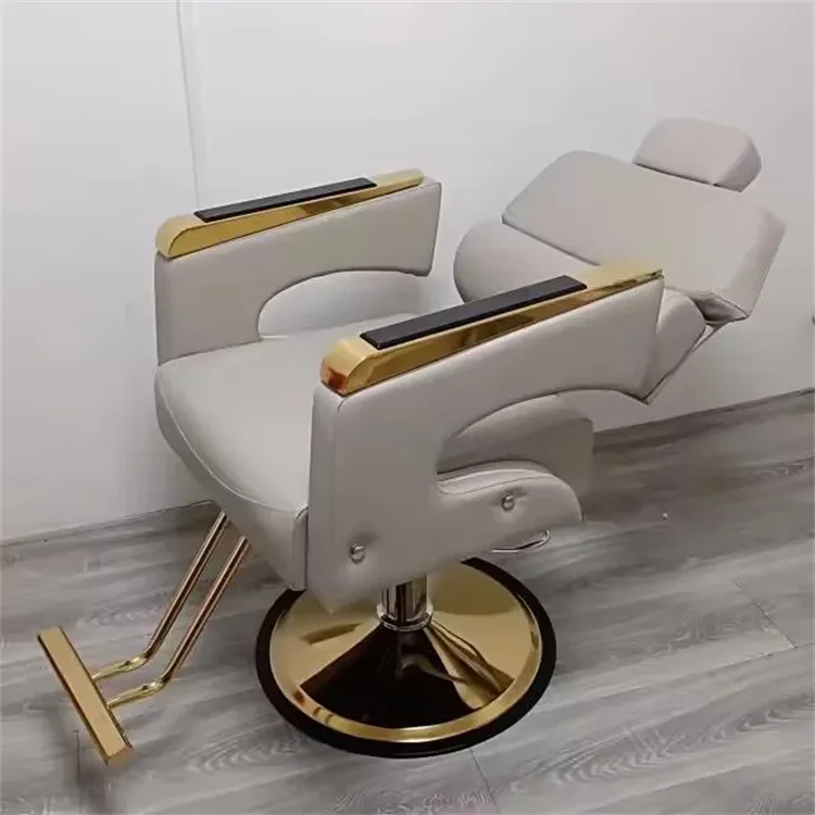 Cadeira de cabeleireiro reclinável de alta qualidade com estrutura de metal de alumínio preto móveis de salão de barbeiro de luxo personalizados
