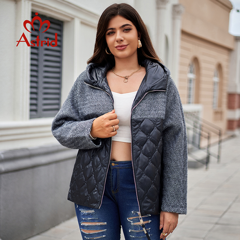 Aster D-Parka acolchada de talla grande para mujer, ropa con capucha cálida, chaqueta informal, abrigos de diseño empalmado, Otoño e Invierno