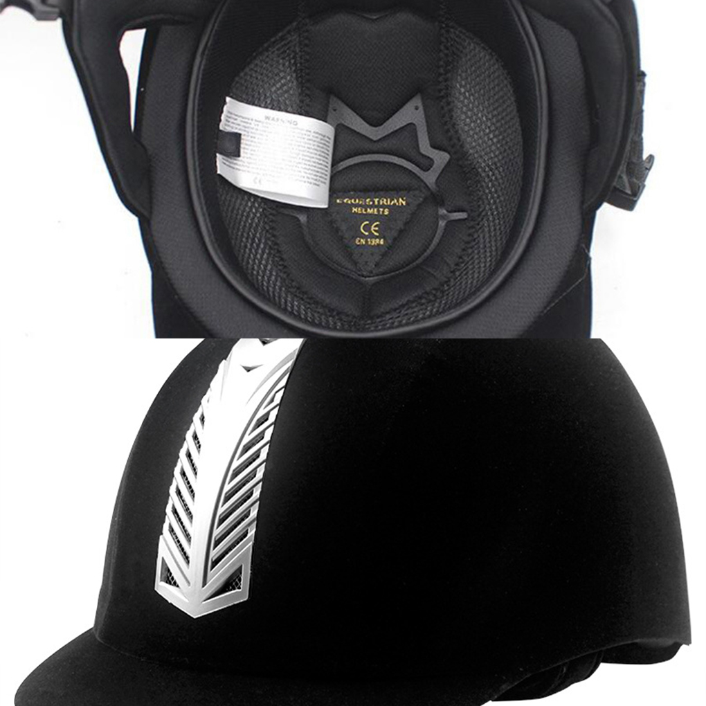 Chapéu de equitação de veludo ajustável, forro macio, proteção total, sem pressão no pescoço, capacete equestre, preto, 56cm
