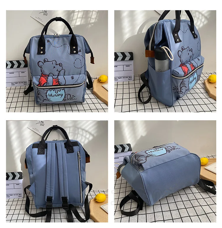 Disney winnie the pooh novo saco de fraldas mochila dos desenhos animados bonito mãe e bebê saco grande capacidade leve viagem mamãe saco