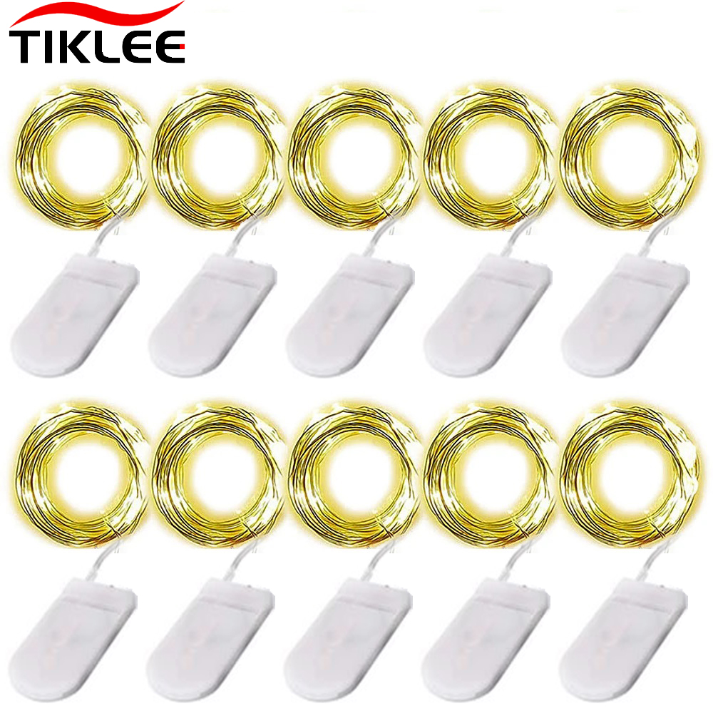 10pcs/lot Copper Led Fairy Lights 2M 20 Leds CR2032 Button Battery Operated LED String Light Xmas Wedding party Decoration