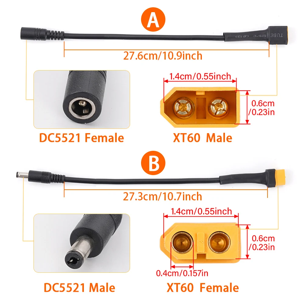 Dc 5.5 2.1 2.5mm xt60 fêmea macho plug para t plug fêmea macho adaptador conector com fio de silicone 18awg