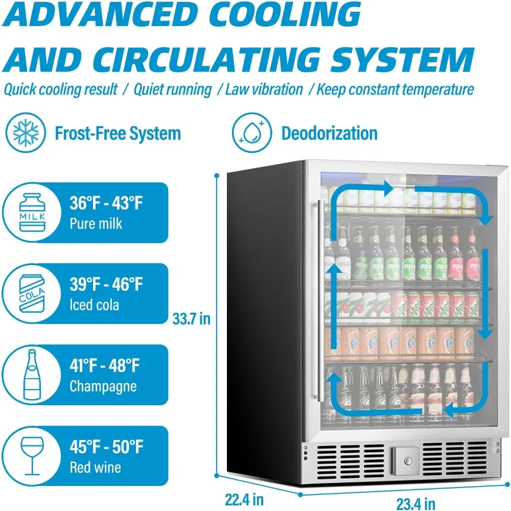 24 inch Beverage Refrigerator Cooler, 5.3 Cubic/166 Can Large Fridge with Glass Front Door for Soda, Beer or Wine