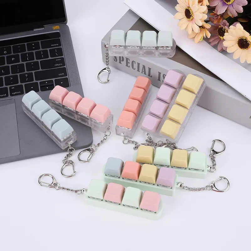 Chaveiro de interruptor de teclado mecânico - brinquedo fidget de 4 teclas para alívio do estresse, presente sensorial de pressão DIY para adultos