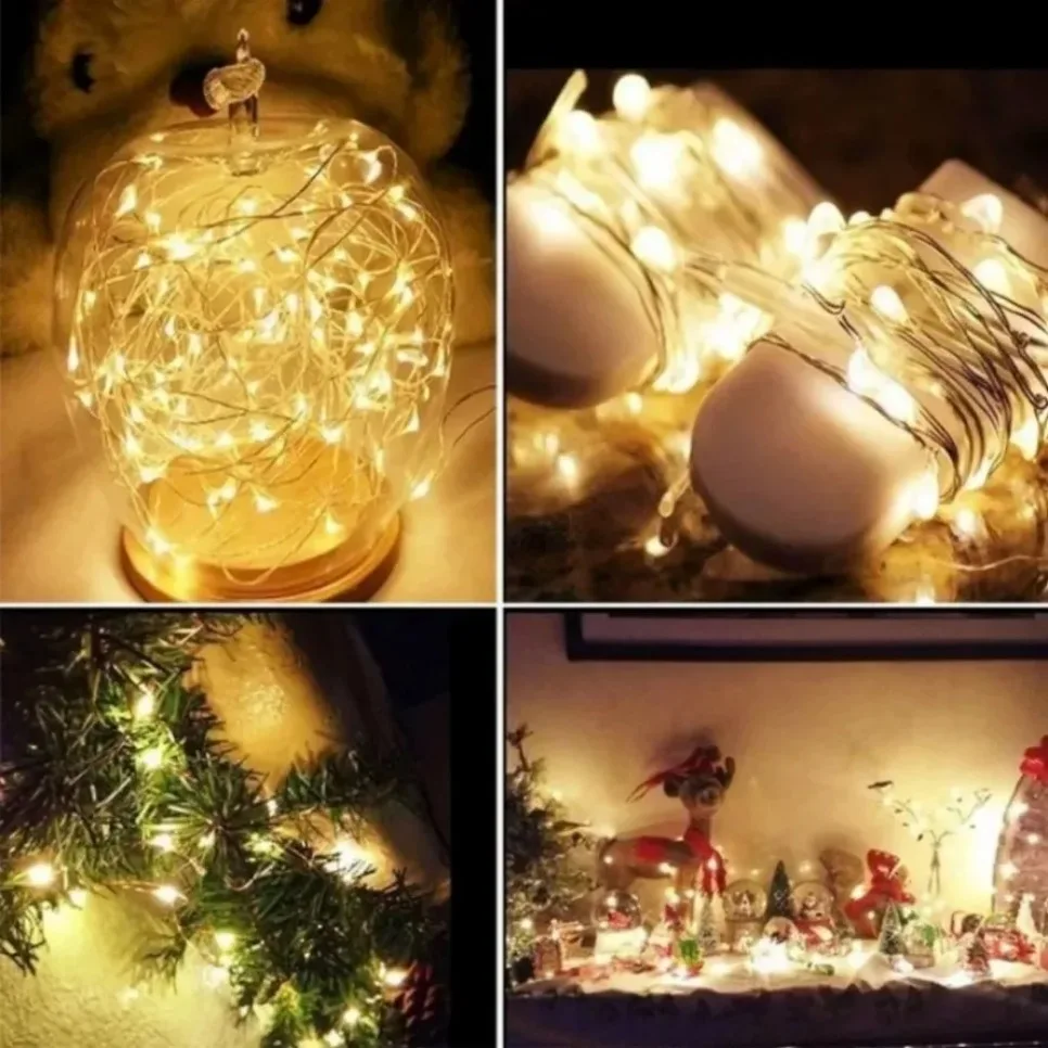10LEDs/M Led alambre de cobre luz de hadas 3V luces de cadena LED blancas batería DIY boda fiesta decoración navideña luces de corona