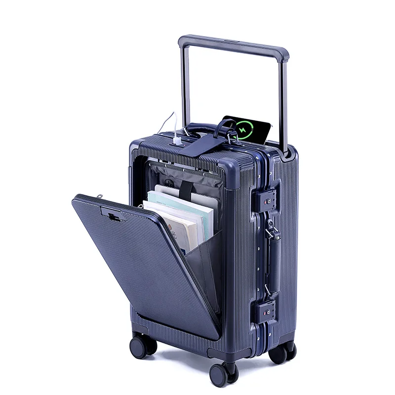 24"26 Zoll Reisekoffer Aluminiumrahmen Breiter Trolley Handgepäck mit Getränkehalter 20 Zoll Boardingbox Rollgepäck