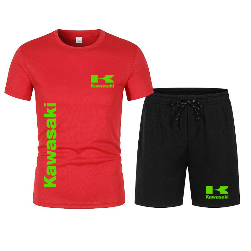 Kawasaki equipe de corrida da motocicleta dos homens camiseta shorts conjunto verão 2024 novo casual masculino topos bottoms define esporte roupas masculinas ternos