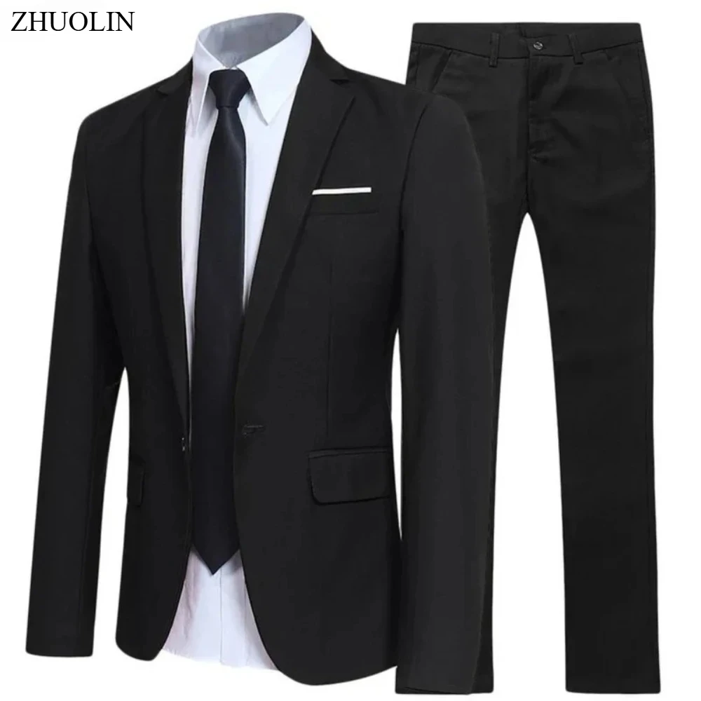 Ternos para homens casamento 2 peças conjunto elegante jaquetas calças blazers fino ajuste roupa formal moda negócios clássico 2025 traje
